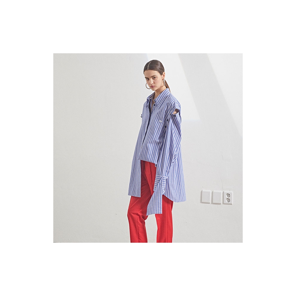 WIZWID:위즈위드 - [MUSEE:뮤제]19ss Rhea Sleeve Detachable Shirt_Blue Stripe  WIZWID