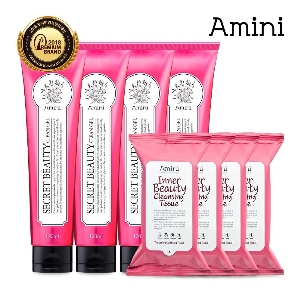 WIZWID:위즈위드 - [AMINI:아미니]아미니 시크릿뷰티클린겔120ml×4+이너뷰티티슈×4 WIZWID