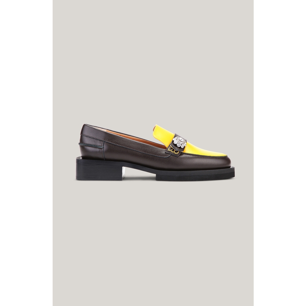 WIZWID:위즈위드 - [GANNI:가니]Leather Crystal Embellished Loafers - Spectra Yell WIZWID