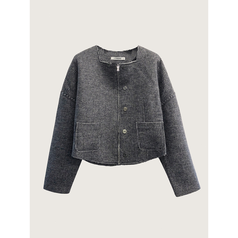 WIZWID:위즈위드 - [J.Chung:제이청]Roxy Square Neck Short Jacket_Black Check WIZWID
