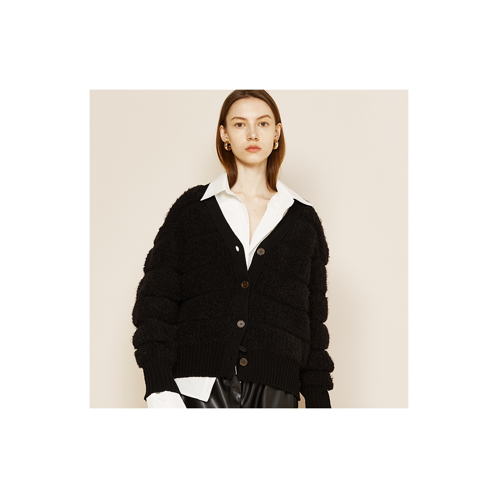 WIZWID:위즈위드 - [emm:이엠엠,emm][5%쿠폰]Recycle Boucle Knit Cardigan Black WIZWID
