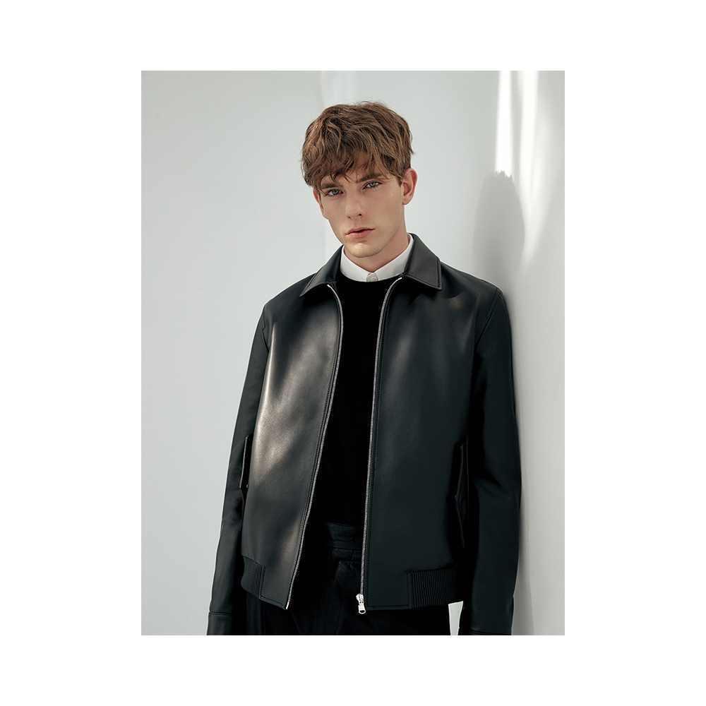 WIZWID:위즈위드 - [Solew:소루]Harrington Leather Jacket_Black WIZWID